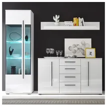 Lomadox Wohnmöbel-set Colorado-61 In Weiß Hochglanz Mit Vitrine Inkl. Led Tür Mit Grauglas Bxhxt: 225x200x42cm