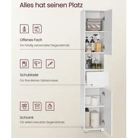 VASAGLE Badezimmerschrank mit Schublade 30 cm x 30 cm x 170 cm Weiß