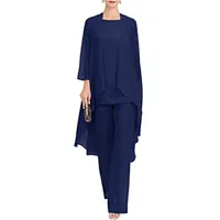 Godoboo Damen Hosenanzug Spitze Ärmellos Chiffon Set 3 Teiliges Set Spitze Chiffon Shirt Und Hohe Hosenanzug Dreiteilig Hosenanzug Cocktail Party Spitzen Vintage Lange Hose Abendanzug Outfit - 4XL