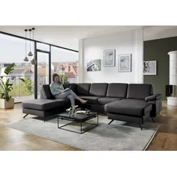 Wohnlandschaft DIE PLANBAR "PN-EM15047 U-Form, ohne Kopfstützen", schwarz, B:309cm H:88cm T:235cm, Sofas, Echtleder, wahlweise mit Bettfunktion u. Stauraum