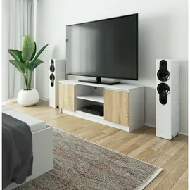 Akord TV-Lowboard 140 x 55 x 40 cm Weiß/Sonoma-Eiche Holz