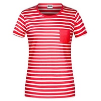 James & Nicholson Damen Maritim T-Shirt 8027, rot/weiß, Größe