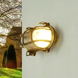 Licht-Erlebnisse Wandleuchte SKIATHOS Messing Antik 1x E27 max. 18W | Echt Messing und Glas | Maritime Außenbeleuchtung LE23553