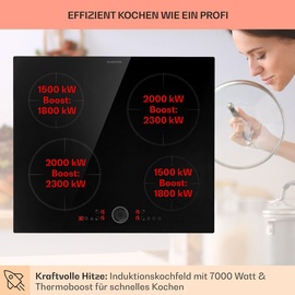 Klarstein Induktionskochfeld 4 Platten, Einbau-Induktionskochfeld mit 4 Kochfelder, 7000 Watt Induktionskochfeld, Herd mit Touch-Control & Timer, Glaskeramikkochfeld mit Abnehmbarem Magnetregler