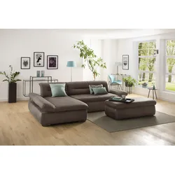 Ecksofa INOSIGN "Avesa L-Form", braun (dunkelbraun), B:300cm H:80cm T:172cm, 100% Polyester, Sofas, Wahlweise mit Armteilvertsellung und Bettfunktion, B/T/H: 300/172/80cm
