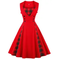 Axoe Damen 50er Jahre Cocktailkleid Rockabilly Elegantes Faltenrock Festliches Partykleider Vintage Kleid Audrey Hepburn Abendkleider mit Polka Dots Knielang, Rot, 2XL (46 EU) - XXL