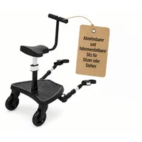 Fillikid FlexiRide Exklusiv Mitfahrbrett mit Sitz | Universal Kinderwagen Board mit Abnehmbarem Sitz | Rutschfestes Buggy Board mit Federung | Verstellbar & Klappbar | bis 22kg
