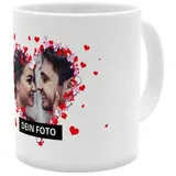 PhotoFancy® - Fototasse 'Herzrahmen' - Personalisierte Tasse mit eigenem Foto - Weiß - Layout Herzrahmen