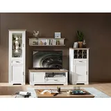 Innostyle Wohnwand Wohnkombination JASMIN UH81 Pinie weiß Nachbildung 4-teilig, (Komplett-Set, 4-St., Vitrine, TV-Lowboard, Wandboard, Stauraumelement) weiß