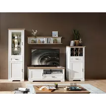 Innostyle Wohnwand Wohnkombination JASMIN UH81 Pinie weiß Nachbildung 4-teilig, (Komplett-Set, 4-St., Vitrine, TV-Lowboard, Wandboard, Stauraumelement) weiß