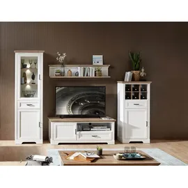 Innostyle Wohnwand Wohnkombination JASMIN UH81 Pinie weiß Nachbildung 4-teilig, (Komplett-Set, 4-St., Vitrine, TV-Lowboard, Wandboard, Stauraumelement) weiß