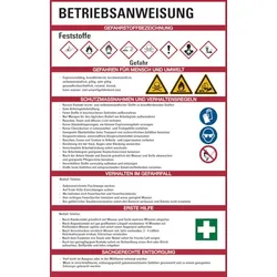 Aushang, Betriebsanweisung für Feststoffe - GHS/ISO 7010 Piktogramme - 200x300x1.5 mm Kunststoff