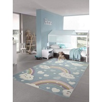 Teppich-Traum Kinderteppich Kinderzimmerteppich Regenbogen mit Wolken und Herzen in blau Größe 120x170 cm