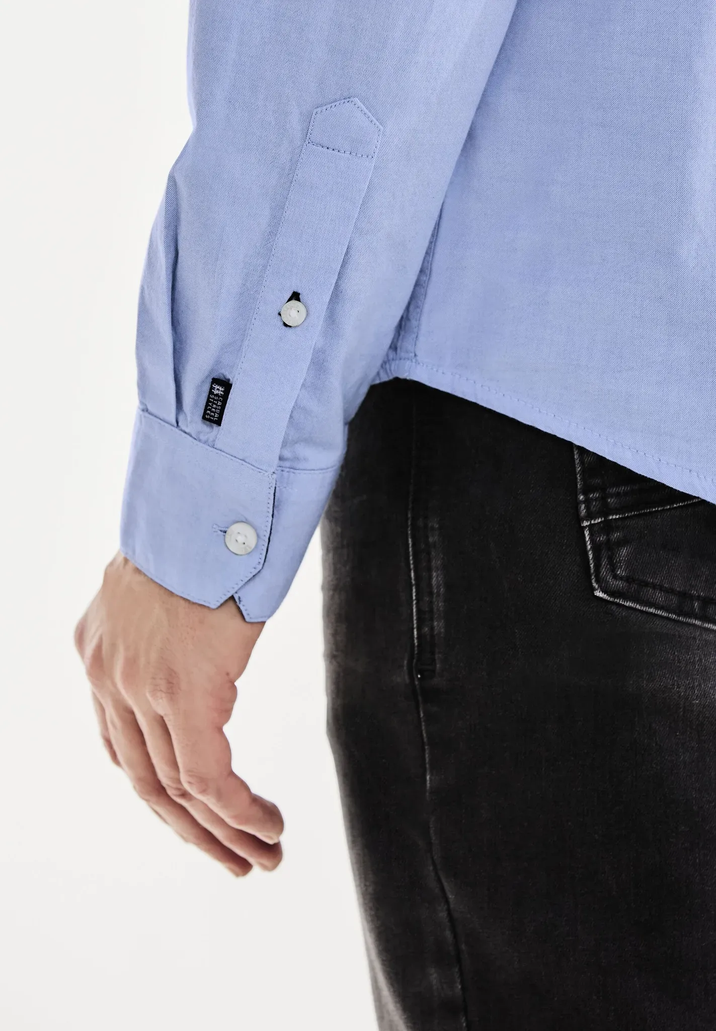 Langarmhemd STREET ONE MEN, Herren, Gr. XL (44), US-Größen, blau (shirt blau), Web, 100% Baumwolle, unifarben, gerade hüftlang, V-Ausschnitt, Bündchen, Hemden, aus reiner Baumwolle