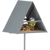 Relaxdays Vogelfutterhaus Grau, Metall, Holz, 25.5x121x19.5 cm, Gartenzubehör, Gartenpflege, Vogelhäuser