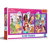 Trefl – 3in1 Puzzle: Disney Princess, Prinzessinnenfreundinnen - 3 x 80 Teile, 3er-Puzzle-Set für Kinder ab 5 Jahren