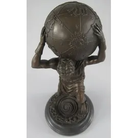Casa Padrino Jugendstil Bronze Skulptur Mann mit Kugel Bronzefarben / Schwarz 15 x 15 x H. 33 cm - Bronzefigur - Dekofigur - Schreibtisch Deko Accessoires