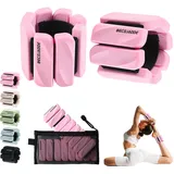 BECOJADDE Gewichtsmanschetten fuß 0.45 KG Je Gewichte für Beine und Arme Set 2 Ankle Weights Handgelenk Gewichte Knöchelgewichte Fussgewichte für Joggen Cardio Aerobic Krafttraining Rosa