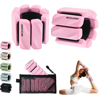 BECOJADDE Gewichtsmanschetten fuß 0.45 KG Je Gewichte für Beine und Arme Set 2 Ankle Weights Handgelenk Gewichte Knöchelgewichte Fussgewichte für Joggen Cardio Aerobic Krafttraining Rosa