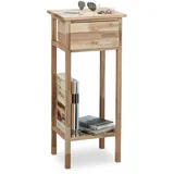 Relaxdays Beistelltisch Walnuss mit Schublade, 2 Ablagen Telefontisch, hoher Holztisch HxBxT: 80 x 35 x30 cm, natur