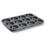 De Buyer Blech mit 12 Mini-Savarins - Durchmesser 7 cm - 34,3 x 26,2 x 2,2 cm - 4712.12, Grau