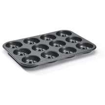 De Buyer Blech mit 12 Mini-Savarins - Durchmesser 7 cm - 34,3 x 26,2 x 2,2 cm - 4712.12, Grau