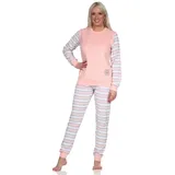 normann Geringelter Damen Frottee Schlafanzug Langarm Pyjama mit Eiskristall, Farbe:rosa, Größe:40-42 - 40-42