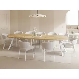 WFL GROUP Esstisch Rund Groß XXL Ausziehbar im Loft-Stil – 100 bis 300 cm – Extra Lang Ausziehtisch mit Weißen Holzbeinen, Industrieller Tisch für 5-1... - Braun