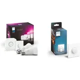 Philips Hue White & Col. Amb. E27 2er Starter Set inkl. Smart Button 2x800lm 75W + Smart Button, komfortables Dimmen ohne Installation