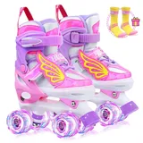Hozzen Rollschuhe Mädchen Kinder 4 Größen Verstellbare Rollschuhe Kinder für Anfänger (Größe 28-31), Verstellbar für Drinnen Draußen Mädchen mit Aufbewahrungstasche