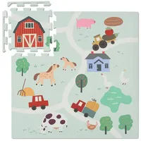 Relaxdays Puzzlematte Farm Weiß,Grün,Rot