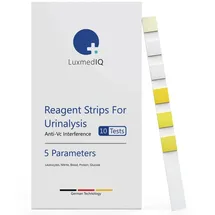 LuxmedIQ Urin Teststreifen 5 Parameter - Blasenentzündung, Harnwegsinfekt, Nierenerkrankung & Diabetes sicher erkennen - Indikator für Leukoyzten, Nitrit, Blut, Eiweiß, Glukose