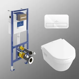 Villeroy & Boch Architectura WC-Set mit Vorwandelement und Betätigungsplatte, Badkeramik, weiß alpin/weiß alpin/weiß