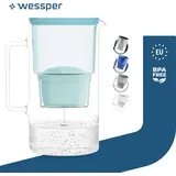 Wessper Wasserfilterkanne aus Glas 3 L Kompatibel mit Brita-Wasserfilterkartuschen, Inklusive 1 Wasserfilter-Kartusche, Minze - Grün