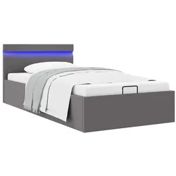 Bett mit Bettkasten Hydraulisch LED Grau Kunstleder 90x200 cm