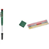 Bosch Tieflochmarker Bleistift (cleverer und robuster Tieflochmarker Druckbleistift zum Markieren auf Stein, Holz, Papier und anderen Materialien + Bosch Minen, 6 Stück (2x rot; 2x gelb; 2x graphit