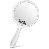 Dmhwd Handspiegel, Vergrößerungsspiegel - Doppelseitig 1X/5X, Transparent Kleiner Schminkspiegel mit Griff, Tragbar für Badezimmer Reisen Friseursalon, Geschenk für Frauen Mädchen Männer