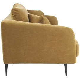 miliboo Design-Sofa 3-Sitzer aus currygelbem Effekt-Veloursstoff und schwarzem Metall JERRY