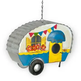 DanDiBo Ambiente DanDiBo Vogelhaus zum Aufhängen Metall Deko Wohnwagen Wetterfest 96254 Nistkasten Futterstation für Vögel Shabby mit Kette Caravan Camper Balkon