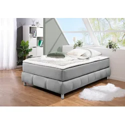Boxspringbett ANDAS "Salo", grau, B:96cm L:206cm, Komplettbetten, Boxspringbett, Ohne Kopfteil, inkl. Topper, auch in Überlänge 220 cm