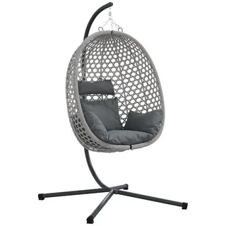 vidaXL Hängender Eierstuhl Korb mit Gestell Grau Poly Rattan