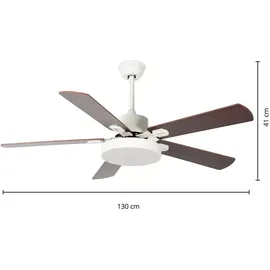 STARLUNA Deckenleuchte Deckenventilator Raumlüfter Kühler Wohnzimmerlampe, Eisen Acryl Sperrholz weiß braun, Fernbedienung 5 Stufen Cct, 1x LED 1750lm 3000k, 4000k, 6500k, D 130 cm