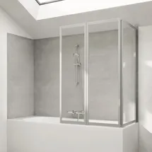 Hüppe Combinett 2 Badewannenabtrennung, 3-teilig, mit breitem Segment, 70 cm AC0701087321, Duschkabinen, silber matt