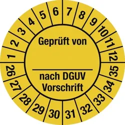 Dreifke® Prüfplakette Geprüft...DGUV Vorschrift,2026-2035,Dokumentenfolie,Ø30mm,10Stück/Bogen