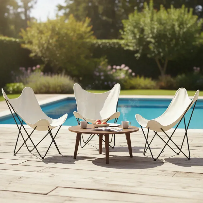 Interiors by Premier Langlebiger Elfenbeinfarbener Schmetterlingsstuhl, Sitzgelegenheit mit Sling-Sitz für Außenbereich und Garten, Kompakte Lounge-Akzentstuhl, Verbesserte Stabilität, Langlebiger Canvas-Sitz, Robuste Stahlkonstruktion