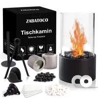 Zabatoco Tischkamin, Tischfeuer mit Weißem und Schwarzem Dekorstein und 2 Brennkammern, Verstellbarer Flamme Bioethanol Tischkamin Indoor & Outdoor, Terrassen Deko Ethanol Kamin