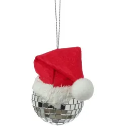 Weihnachtsbaumschmuck Discokugel Baumkugel mit Nikolausmütze silber