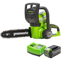 Greenworks Akku-Kettensäge G40CS30+Li-Ion 40V 4Ah wiederaufladbarer leistungsstarker Akku+passend für alle Geräte und Akkus der 40V Greenworks Tools Serie