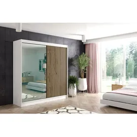 altdecor Schiebetürenschrank Vilan 200 x 215 x 61 cm Weiß/Eiche Wotan
