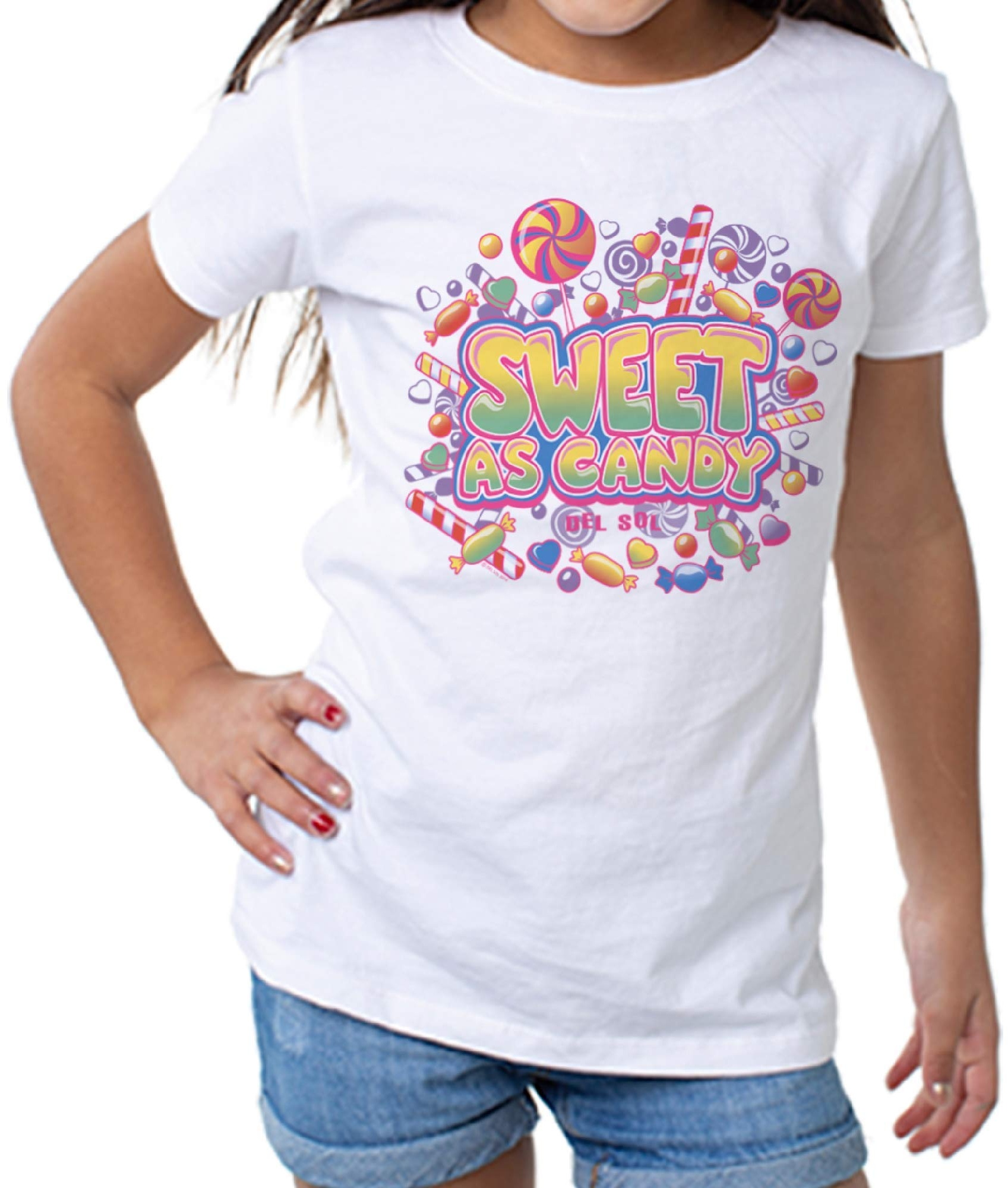 Del Sol Toddler Girls Crew Tee - Sweet as Candy, White T-Shirt - Changes from Pink to Vibrant Colors in The Sun - 100% Combed, Ring-Spun Cotton, Short Sleeve - Size 2T